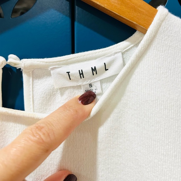 {THML} White Knit Top with Embroidered Puff Sleeves Boho Peasant Hippie - Picture 6 of 7